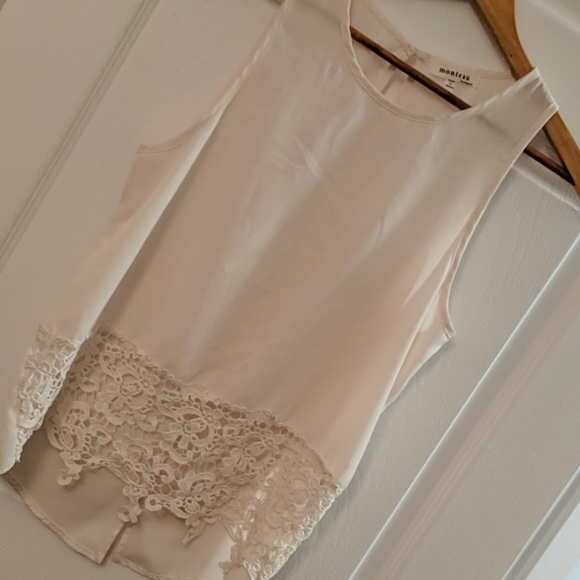 Monteau Tops - Light, split back top with lace detail